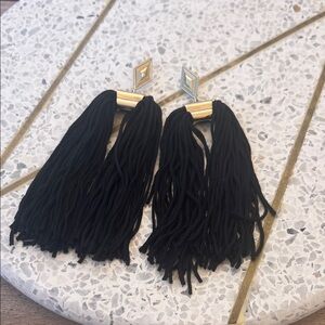 Black Tassel Earrings with Gold Accents
